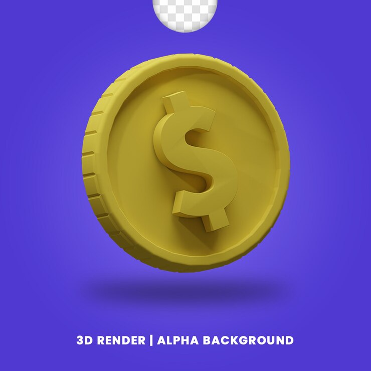 PSD representación 3d de la moneda de un dólar de oro con efecto mate aislado. útil para la ilustración de diseño de proyectos comerciales o de comercio electrónico.