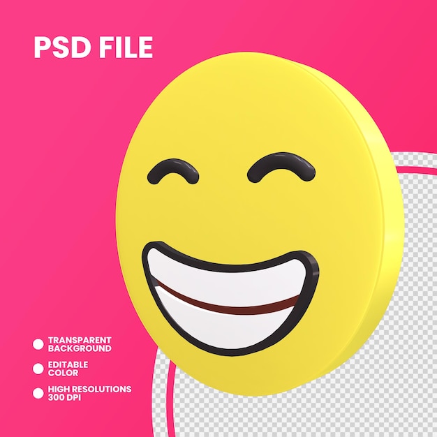 PSD representación 3d de moneda emoji aislado rostro radiante con ojos sonrientes