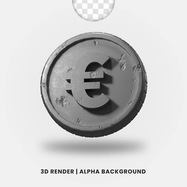 Representación 3D de la moneda de euro de metal plateado con efecto brillante aislado. Útil para la ilustración de negocios o comercio electrónico.