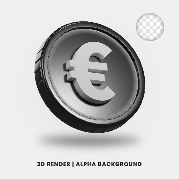 Representación 3D de la moneda euro negra con efecto brillante aislado. Útil para la ilustración de proyectos comerciales o de comercio electrónico.