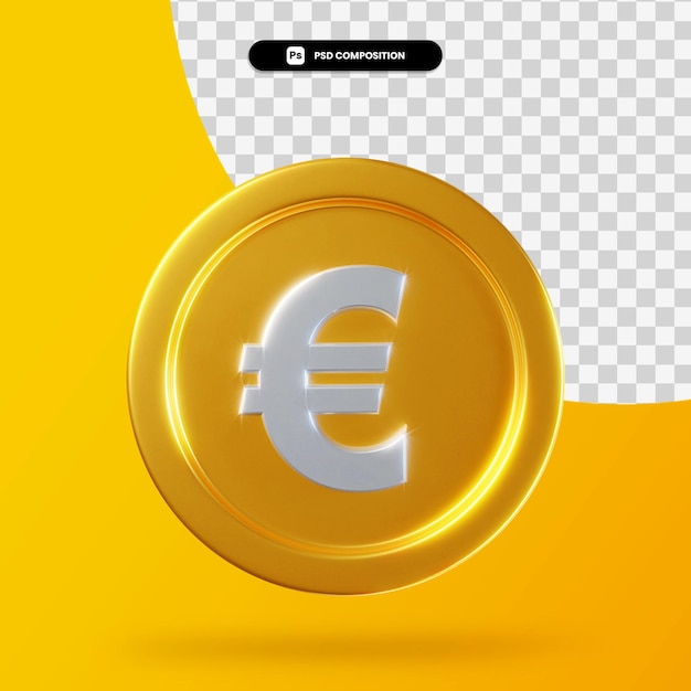 Representación 3d de la moneda euro de oro aislada