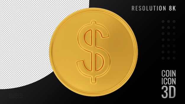 Representación 3D de una moneda de oro sobre un fondo transparente