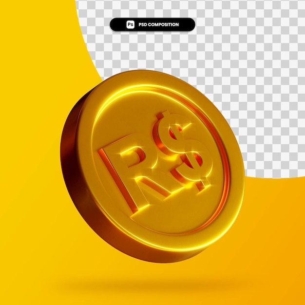 Representación 3d de la moneda real de oro aislada