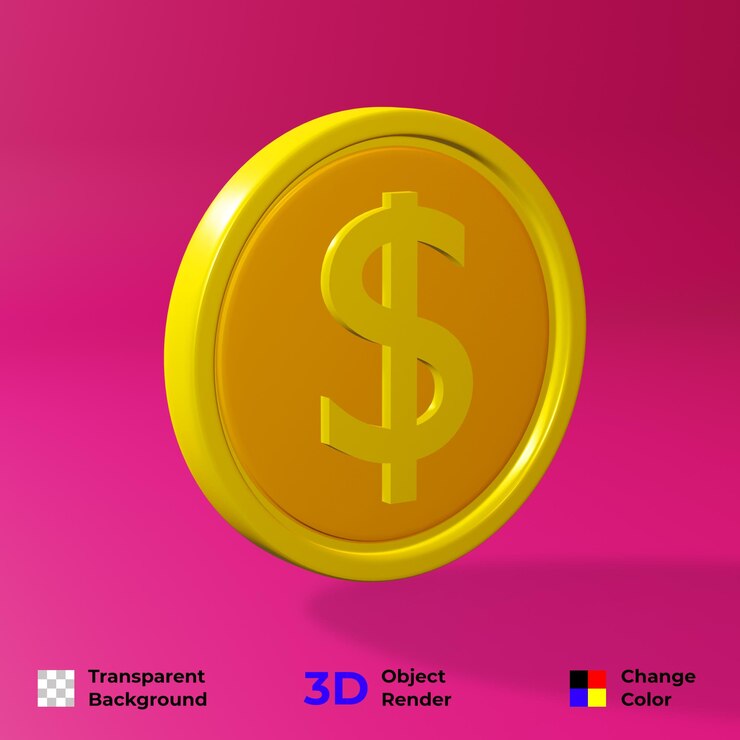PSD representación 3d de monedas de oro con signo de dólar. moneda de dólar 3d. dinero de oro ilustraciones de jackpot