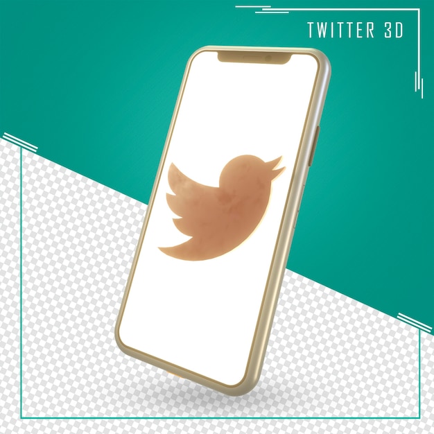 Representación 3D de móvil con icono de Twitter