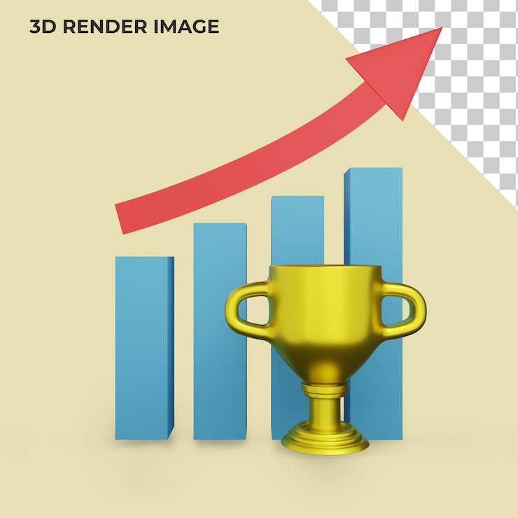 PSD representación 3d de negocios con premios al éxito.