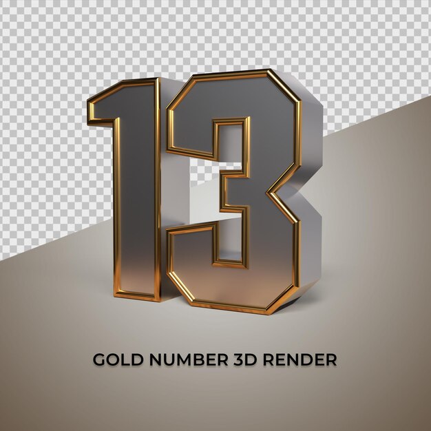 PSD representación 3d negro oro plata número 13