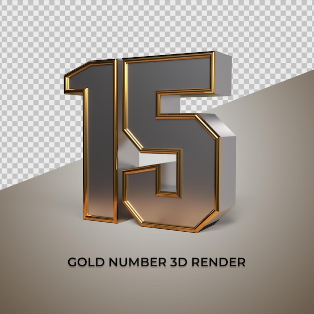 PSD representación 3d negro oro plata número 15