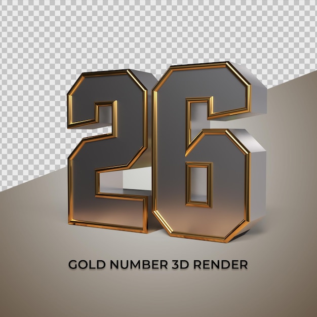 Representación 3D negro oro plata número 26