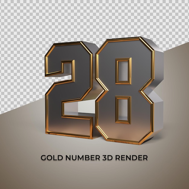 Representación 3D negro oro plata número 28