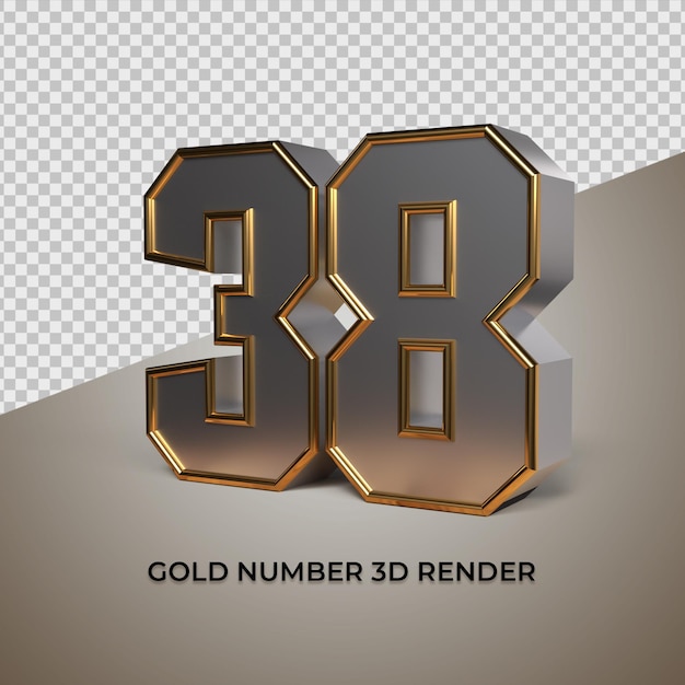 PSD representación 3d negro oro plata número 38