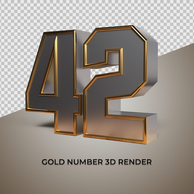 Representación 3D negro oro plata número 42