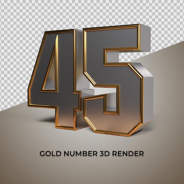 Representación 3D negro oro plata número 45