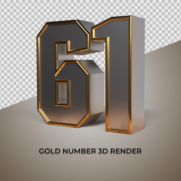 Representación 3D negro oro plata número 61