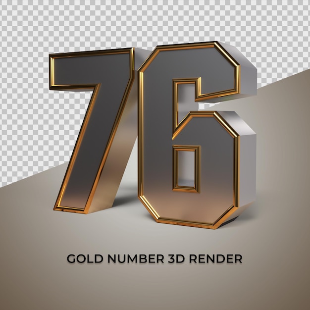 Representación 3D negro oro plata número 76