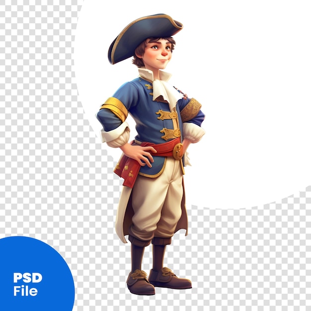 PSD representación 3d de un niño vestido como pirata aislado en una plantilla psd de fondo blanco