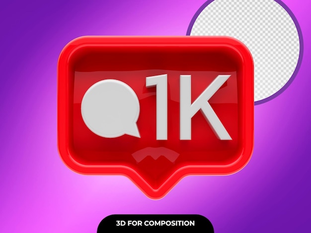 Representación 3d de notificación de instagram