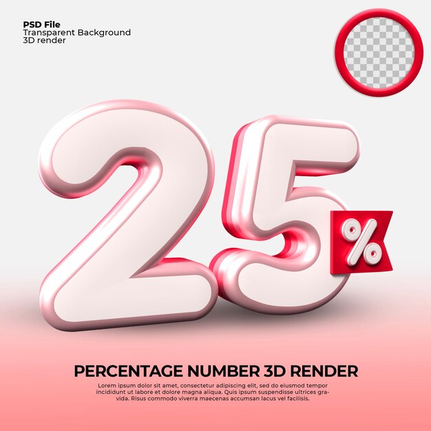 Representación 3D número 25 porcentaje para la venta informe de progreso de descuento tienda en línea progreso del trabajo