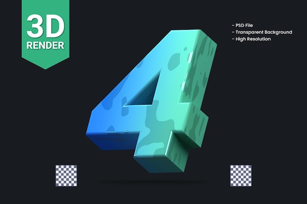 Representación 3d número 4 aislado