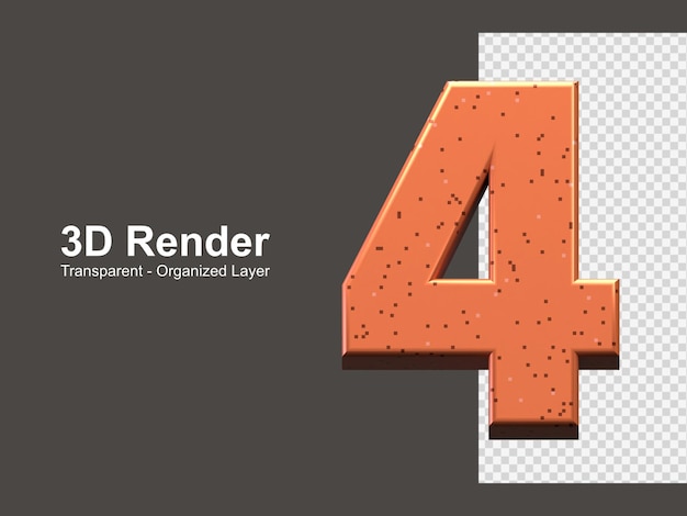 Representación 3d número 4 aislado