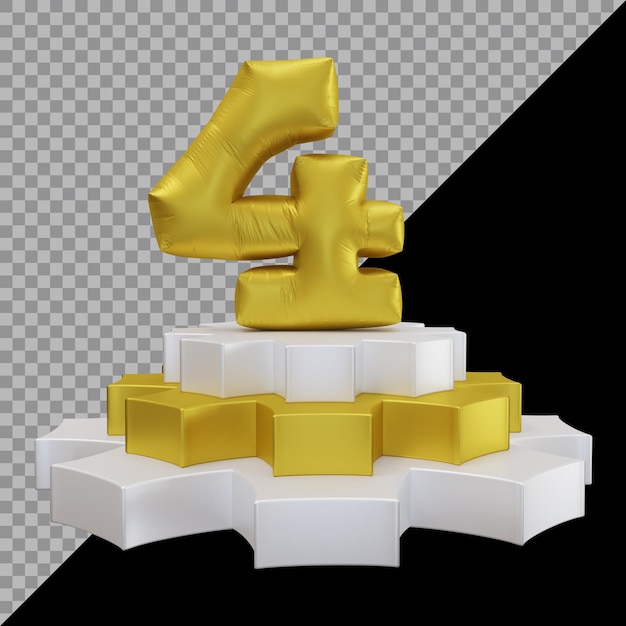 Representación 3D del número 4 en el podio