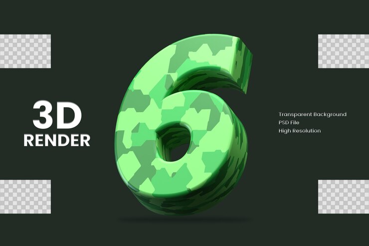 PSD representación 3d número 6 aislado