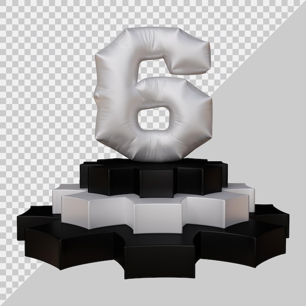 Representación 3D del número 6 en el podio
