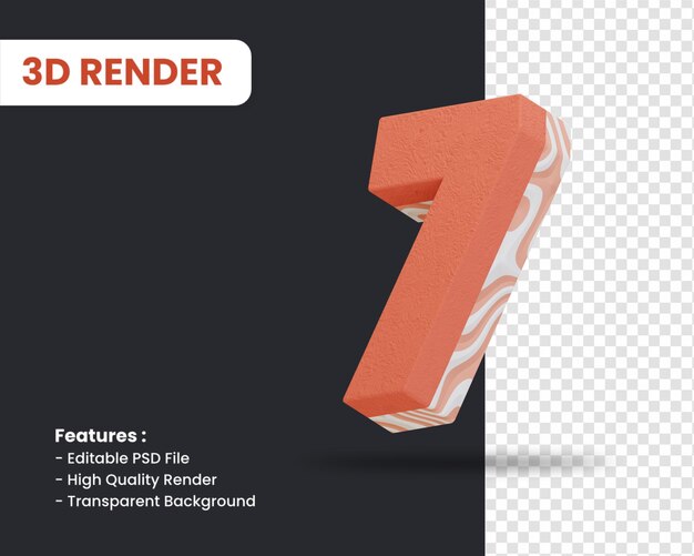 Representación 3D del número 7 con efecto de textura abstracta aislado
