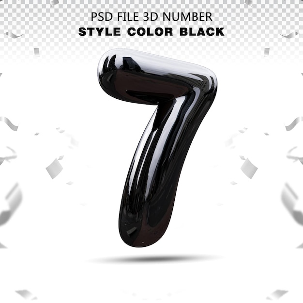 Representación 3D del número 7 negro