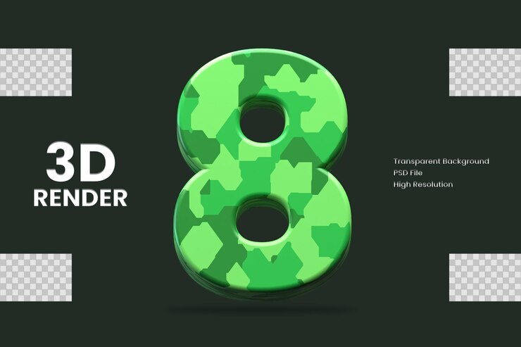 PSD representación 3d número 8 aislado