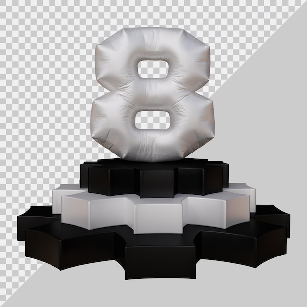 Representación 3D del número 8 en el podio