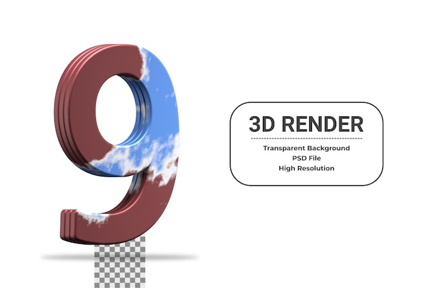 Representación 3d número 9 aislado