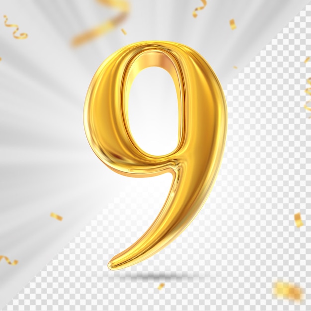 Representación 3D del número 9 de oro