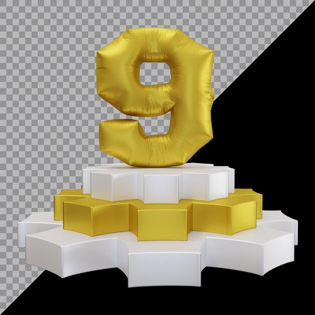 Representación 3D del número 9 en el podio