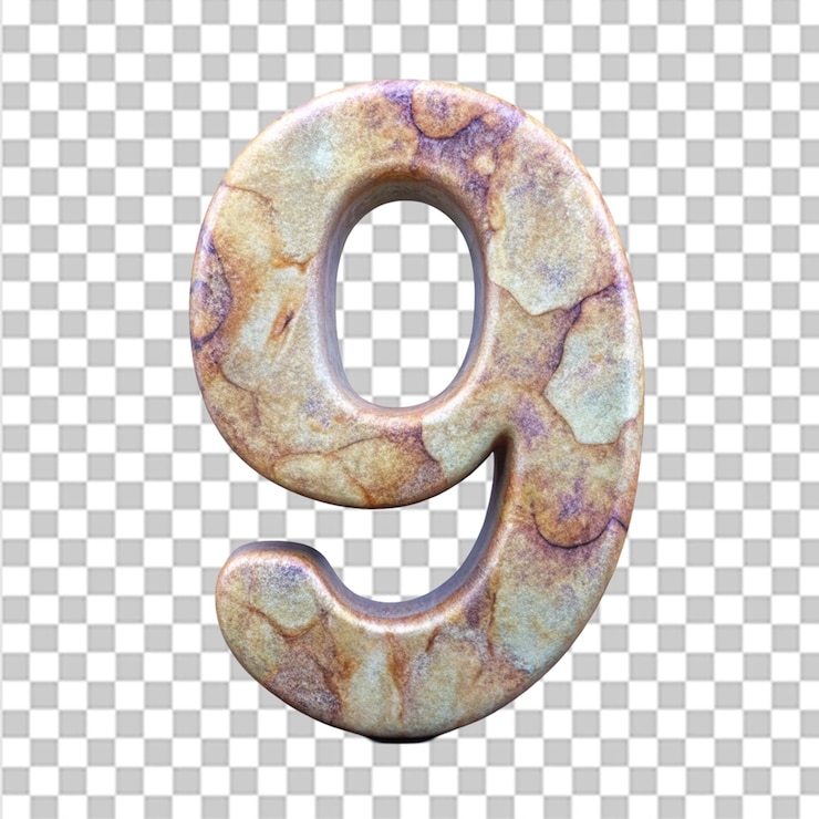 PSD representación en 3d del número 9 con textura abstracta aislada sobre un fondo transparente