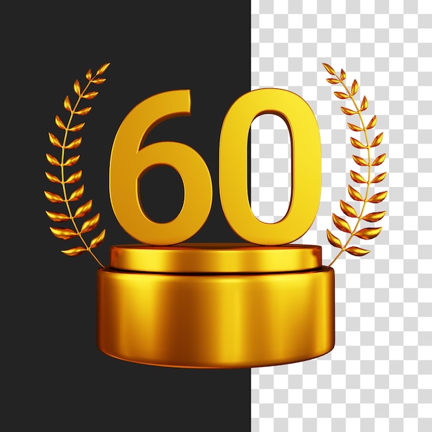Representación 3D del número sesenta de oro y el trigo como trofeo