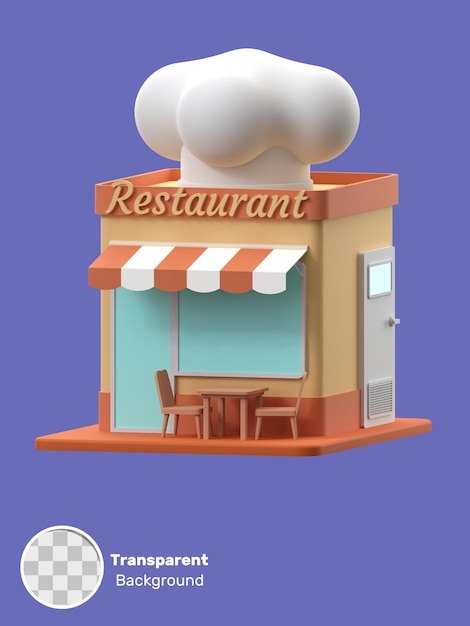 Representación 3D de un objeto de ilustración de edificio de restaurante en un fondo transparente