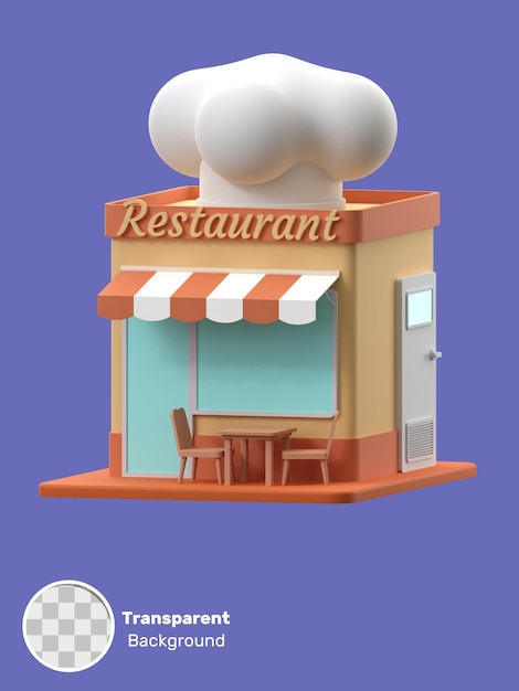 PSD representación 3d de un objeto de ilustración de edificio de restaurante en un fondo transparente