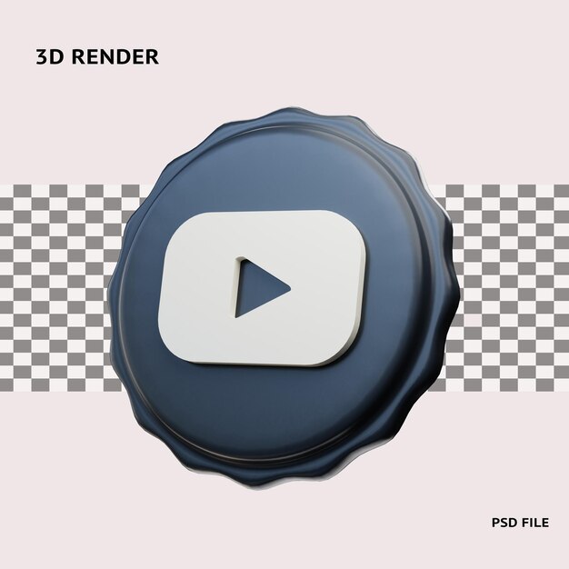 Representación 3D objeto de ilustración de icono de youtube con fondo transparente