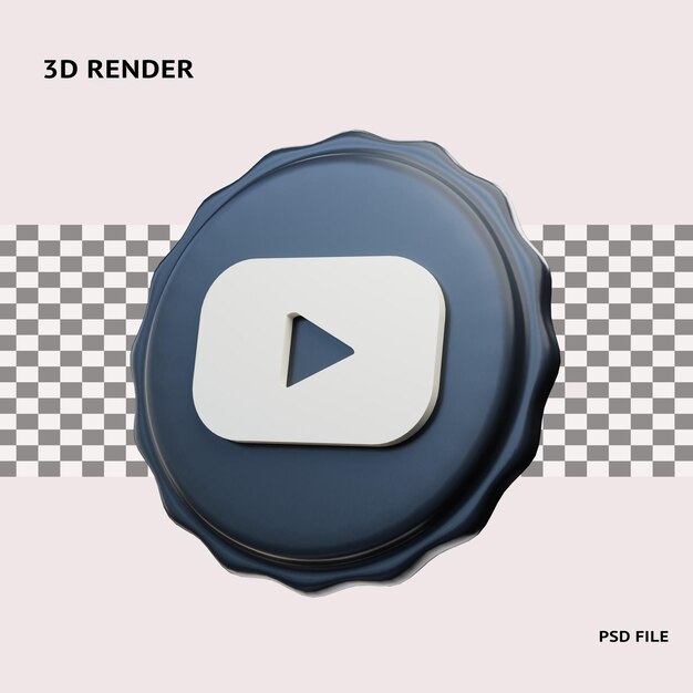 Representación 3d objeto de ilustración de icono de youtube con fondo transparente