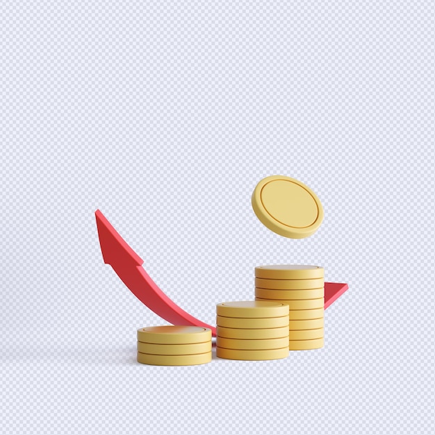 Representación 3d de objetos de monedas, iconos financieros simples relacionados