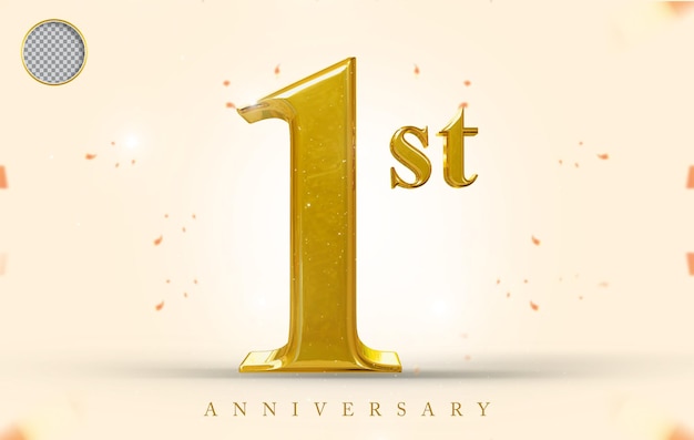 Representación 3d de oro 1er feliz aniversario