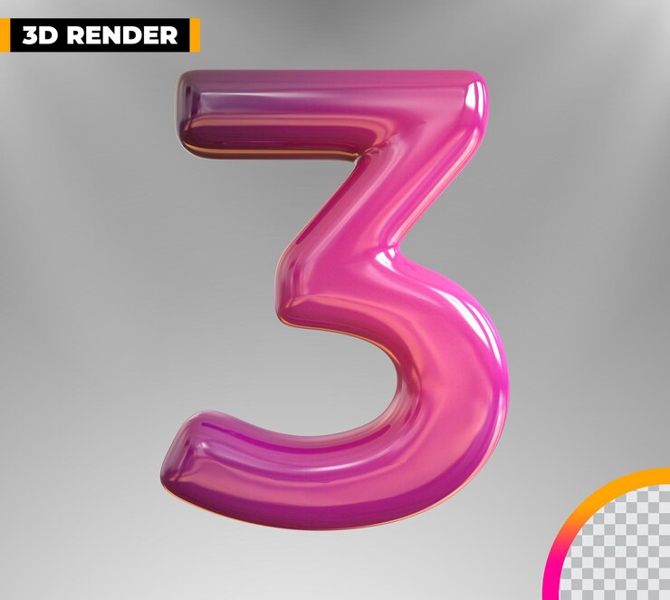 PSD representación 3d de oro 3 número aislado sobre fondo transparente