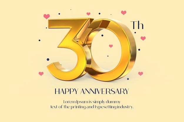 Representación 3d de oro 30 feliz aniversario aislada
