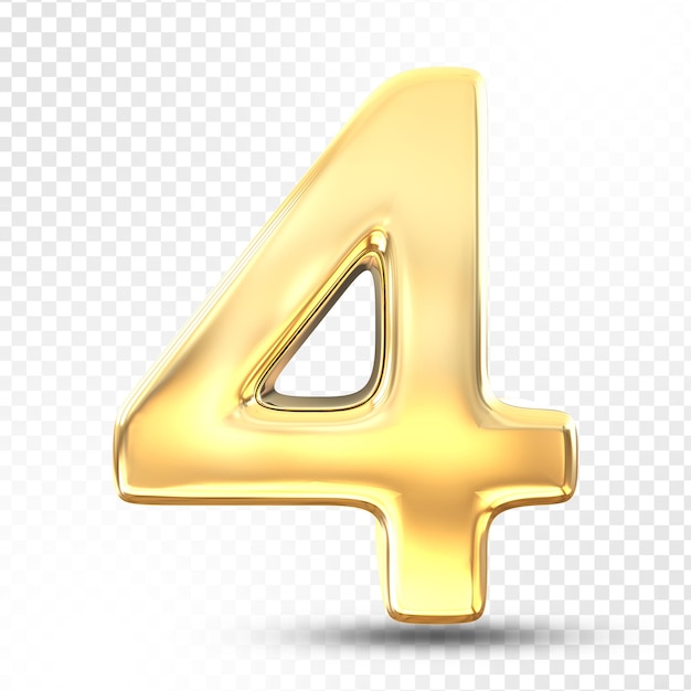 Representación 3d de oro 4 aislada sobre fondo transparente