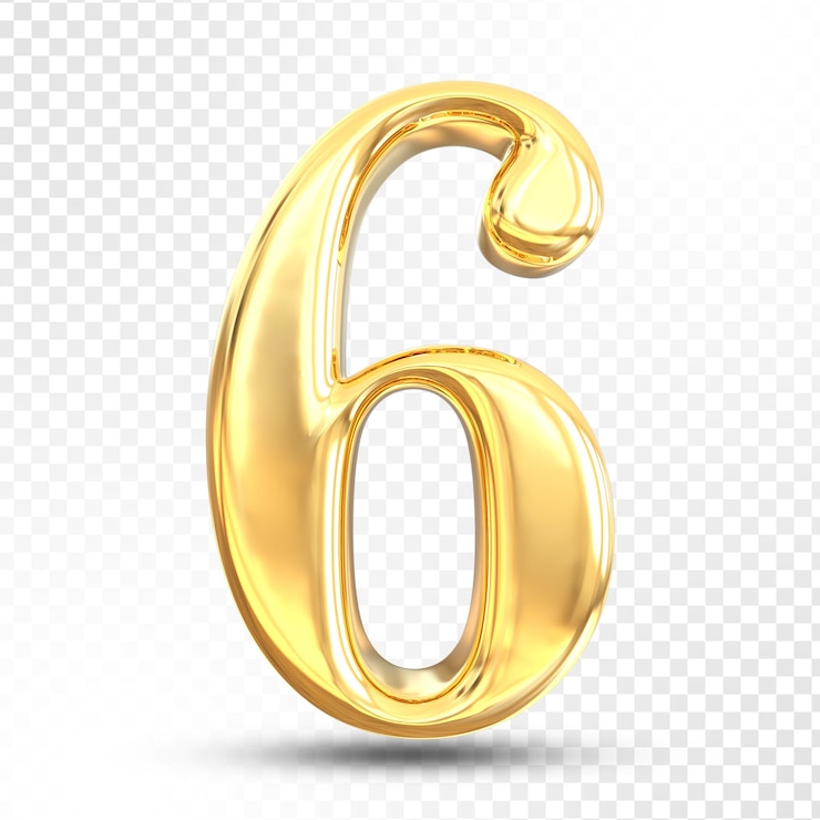 PSD representación 3d de oro 6 aislada sobre fondo transparente