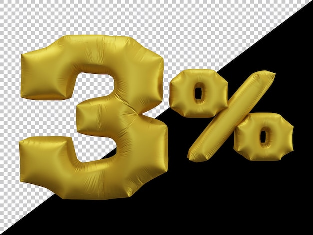 Representación 3d de oro del globo del 3 por ciento
