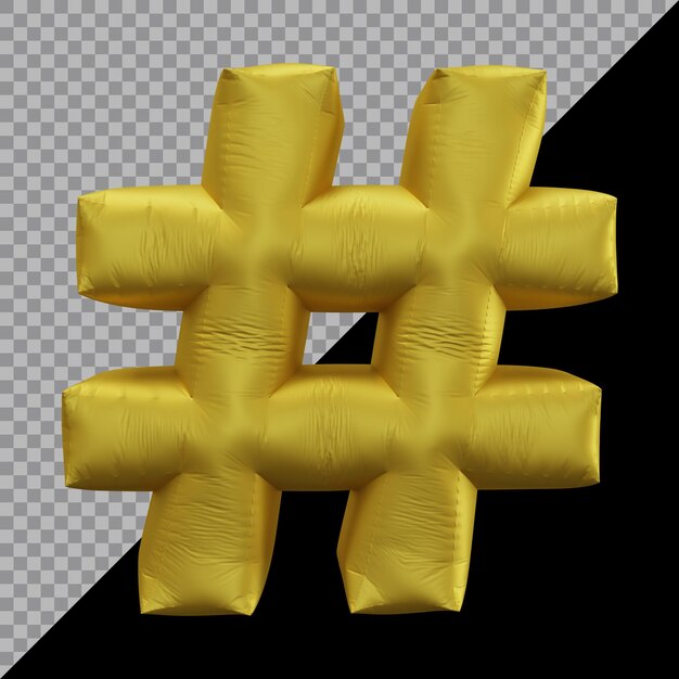 Representación 3D de oro de globo de símbolo de hashtag