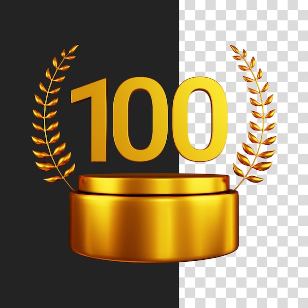 Representación 3D de oro número cien y trigo como trofeo
