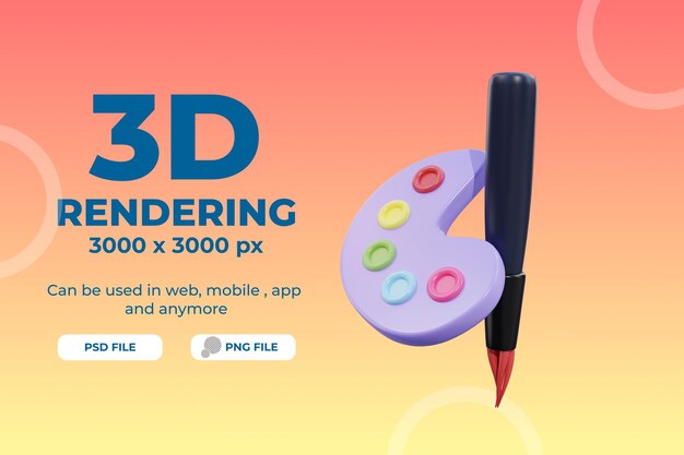 Representación 3d paleta color ilustración objeto premium psd